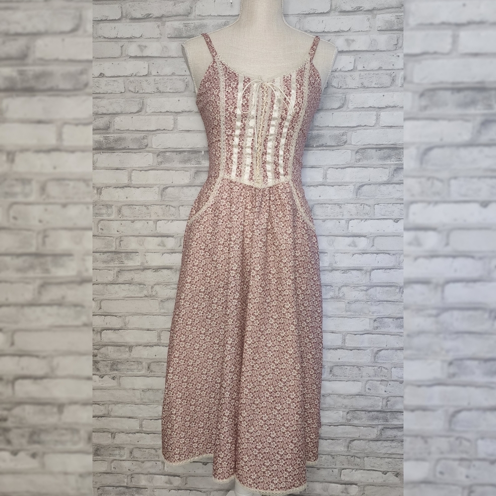 Vintage 70s Gunne Sax Peasant Cottagecore Floral Dress